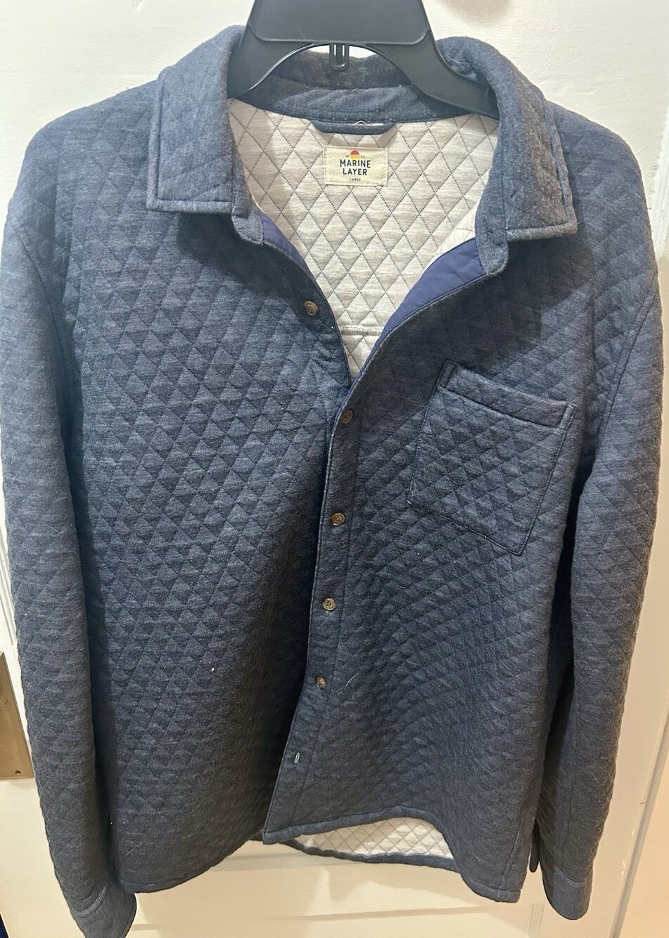 Marine Layer Shacket Men's L Blue Corbet Quilted Shirt Jacket Casual Overshirt